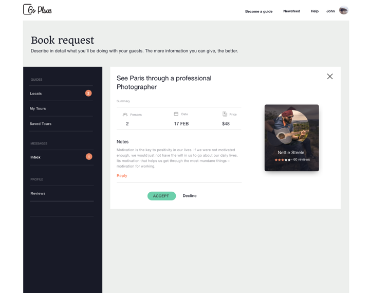 Dashboard — Earnings booking detail
