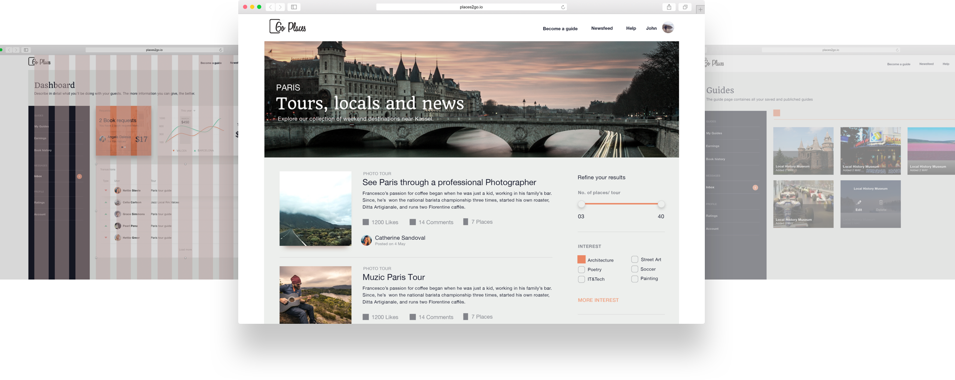 Places2Go search results — list view