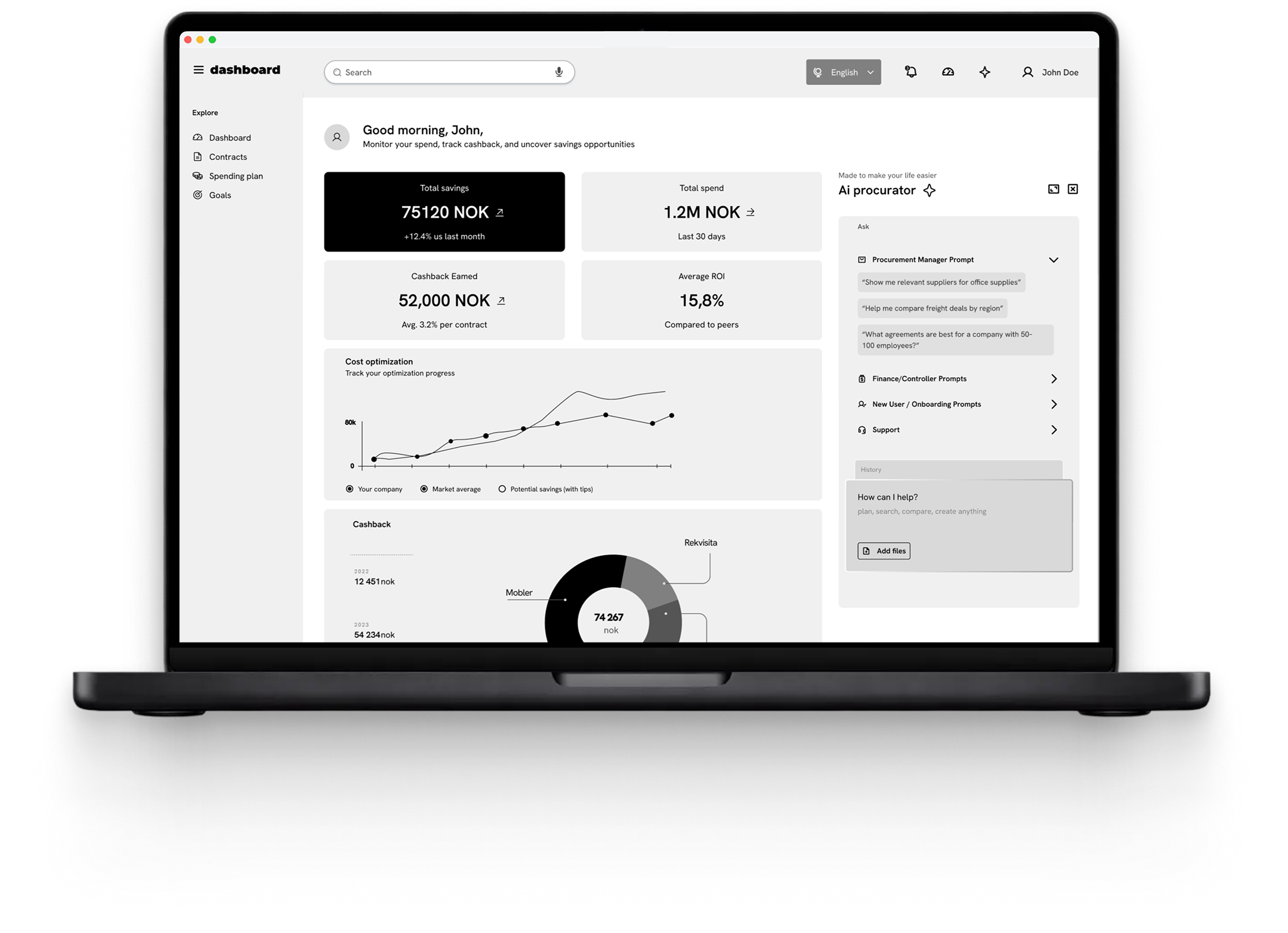 Wireframe — simplified dashboard